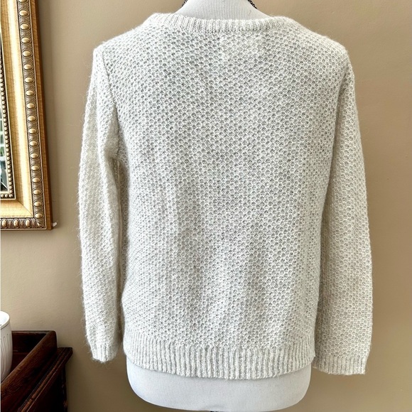 Alice + Olivia Scoop Light Grey Silver Sequin Open Knit Mohair Wool Sweater S - Picture 5 of 7